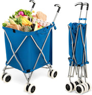 Carrello Spesa Pieghevole con Ruote, Carrello Portaspesa con Fodera in Tessuto Oxford Rimovibile e Impermeabile, 90L, Capacità di peso 55 kg (Blu)