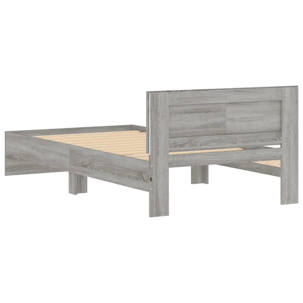 Letto singolo | Letto per adulti | Giroletto con Testiera e LED Grigio Sonoma 100x200 cm