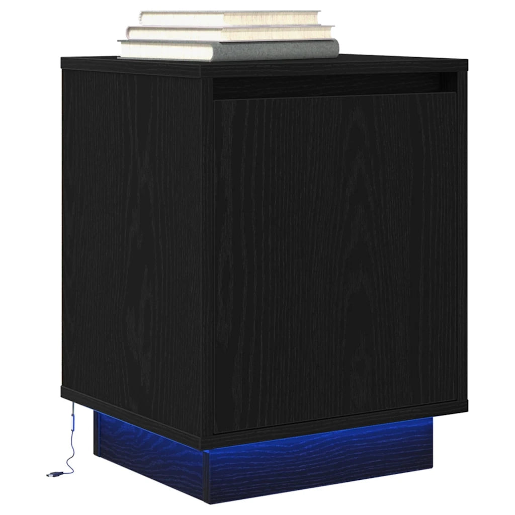 Comodini con Luci LED 2 pz Nero 38x34x50 cm