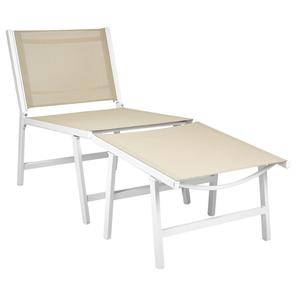 Set di 2 sedie da giardino Seduta in textilene beige e bianco Schienale in metallo con poggiapiedi Design moderno per esterni