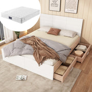 Letto matrimoniale 160x200 cm con 2 cassetti, struttura in legno e MDF, colore bianco e rovere, con materasso