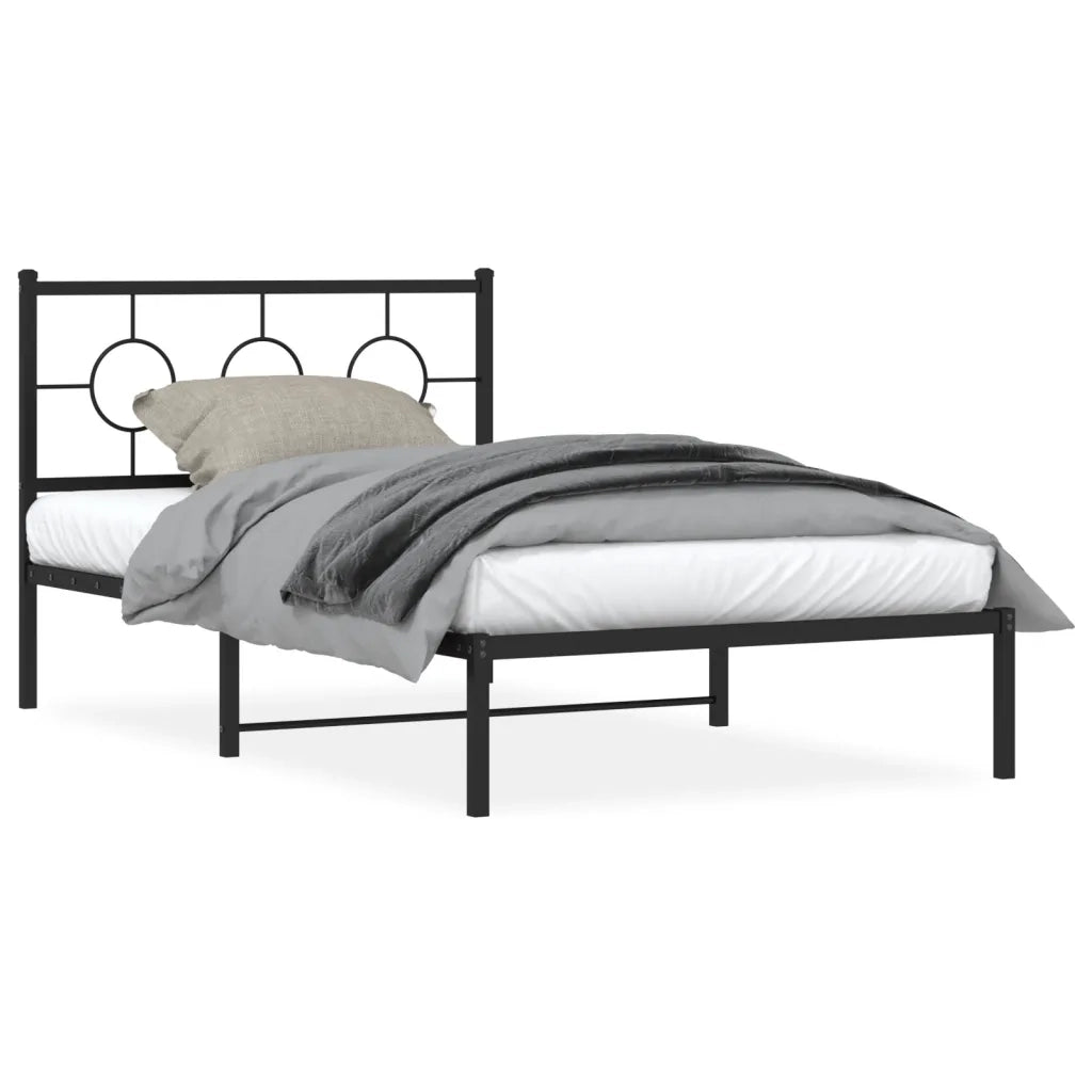 Letto singolo | Letto per adulti | Giroletto con Testiera in Metallo Nero 107x203 cm