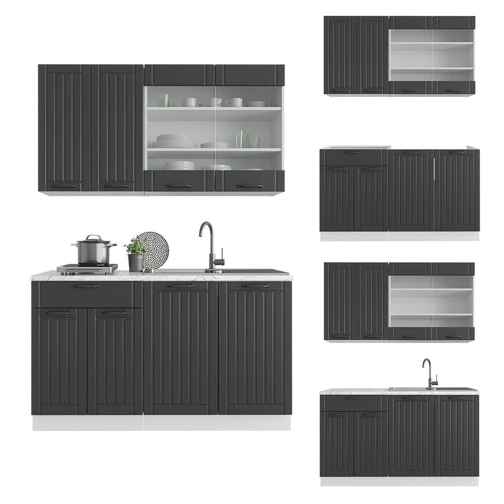 Cucina completa Fame-Line Antracite rustico/Bianco 140 cm, PL Antracite Vicco