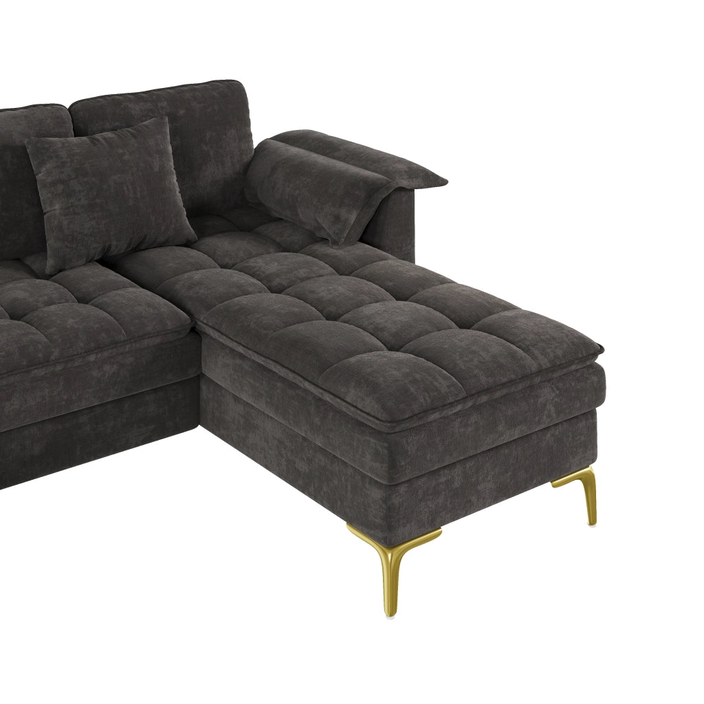 DIVANO angolare a U 4-5 posti 262x134x86 cm Chenille Grigio con 2 cuscini