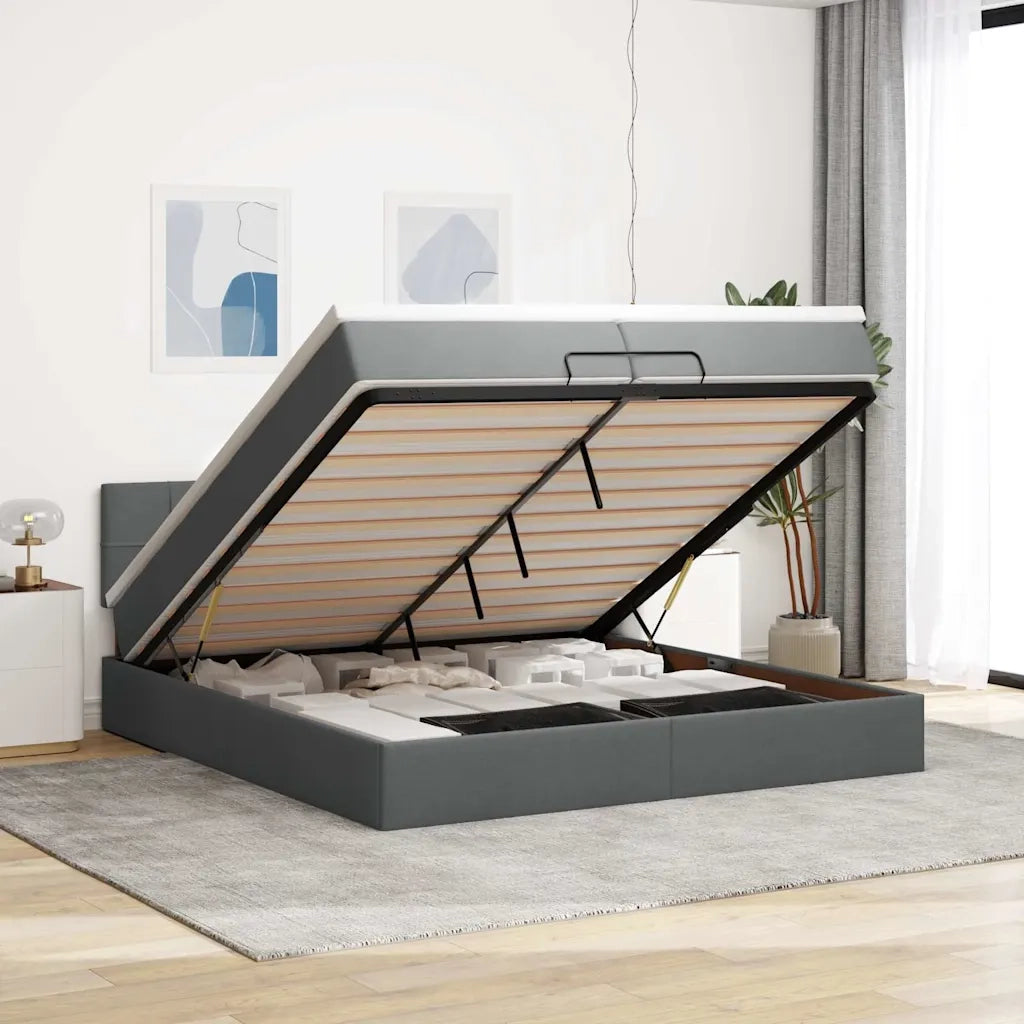 Struttura Letto Pouf con Materassi 200x200 cm in Tessuto 3312334