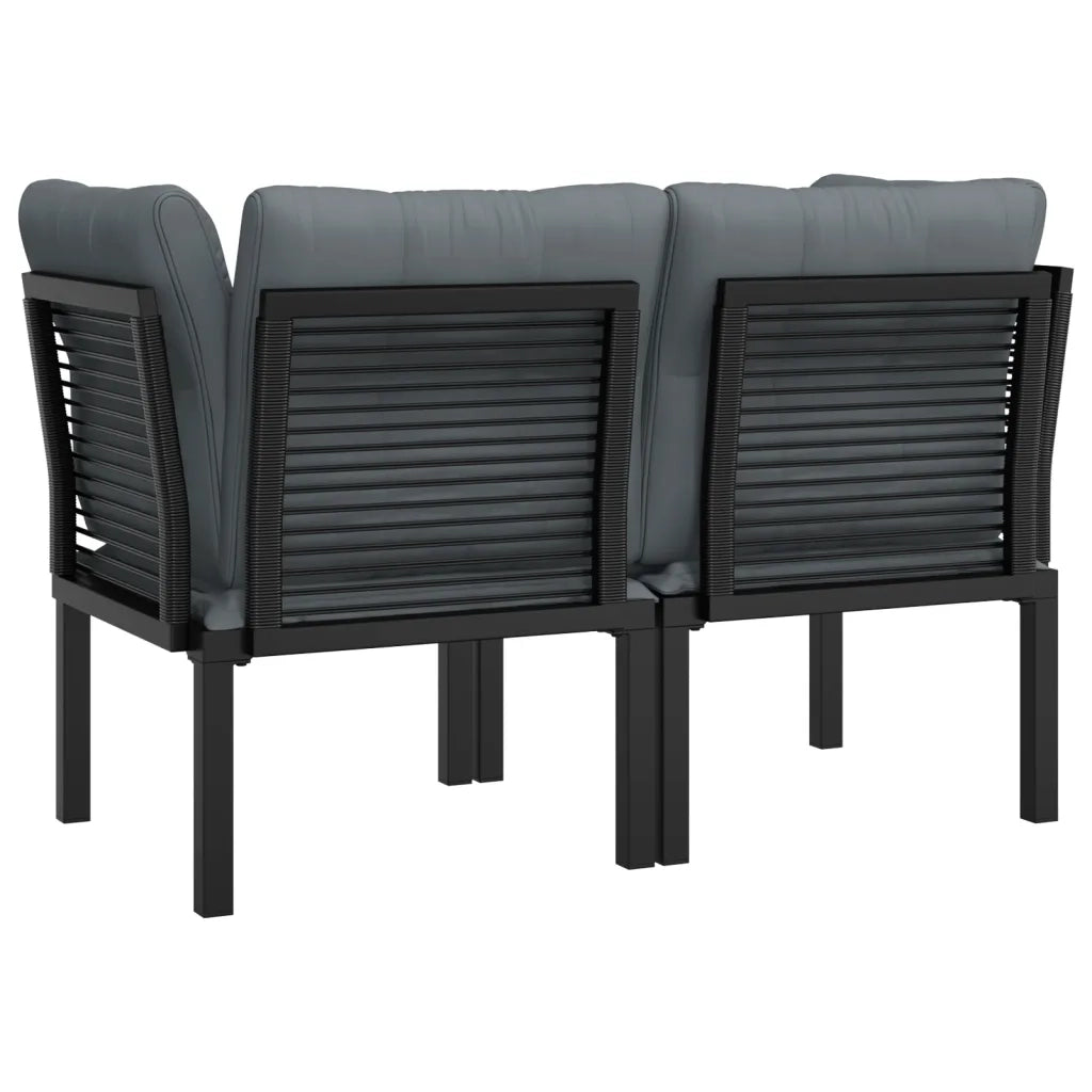 Poltrone Angolari Giardino Cuscini 2pz Polyrattan Nero e Grigio 362801
