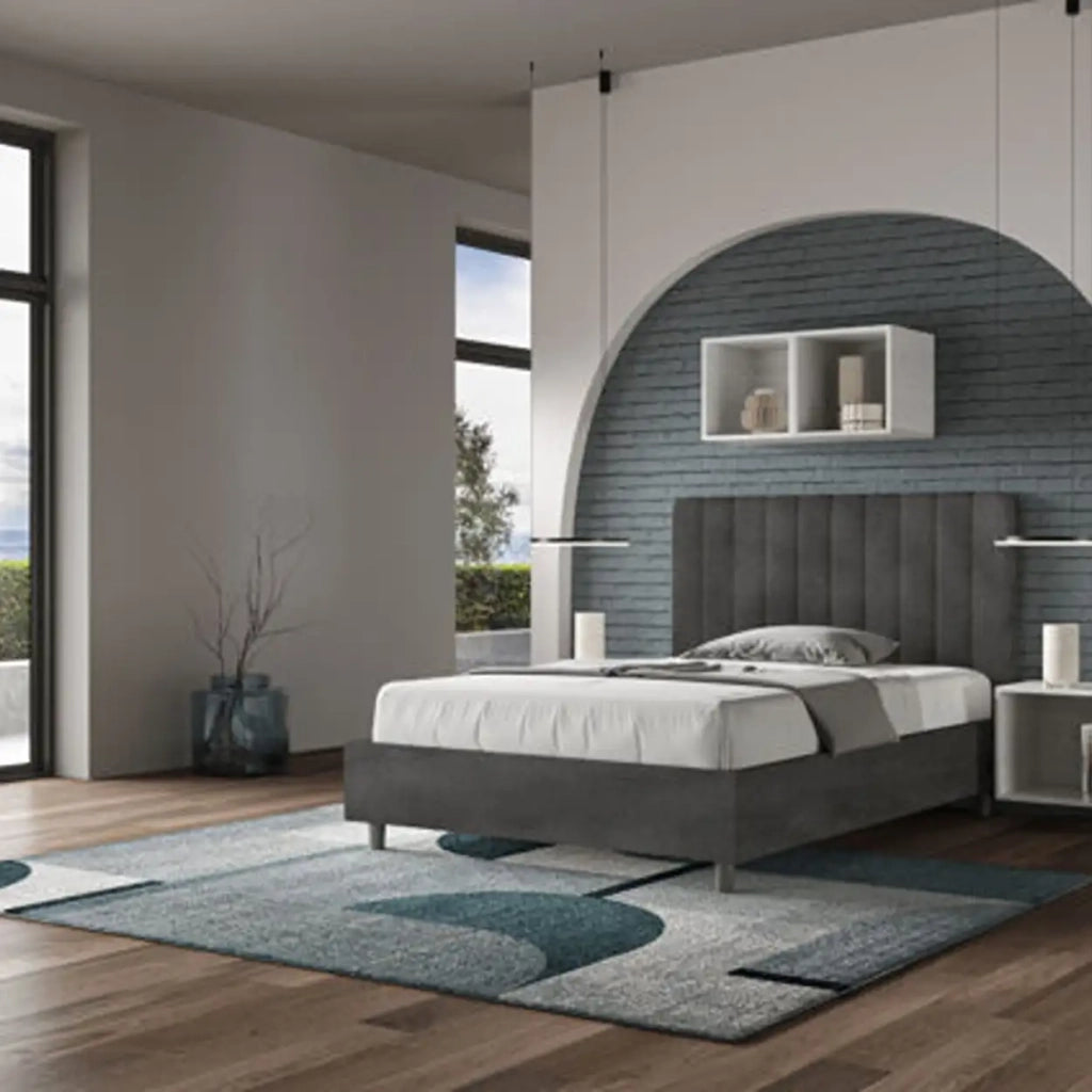Letto una piazza e mezza senza rete imbottito 120x190 microfibra grigio Agueda
