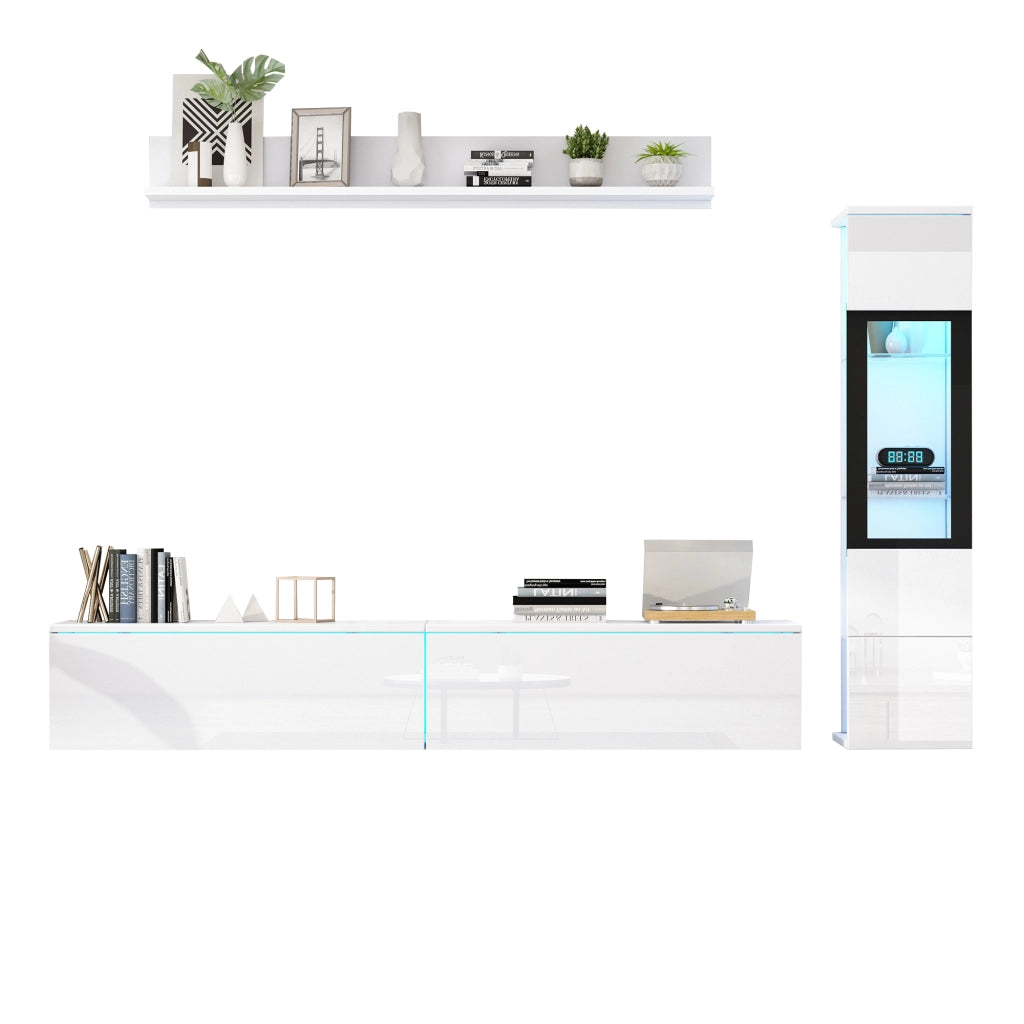 Cassettiera per TV bianca in truciolato lucido lunghezza 180 cm