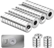 40 magneti neodymium con foro, extra forti 10 mm x 3 mm, rotondi, argentati, per whiteboard, frigorifero, foto e lavagne magnetiche