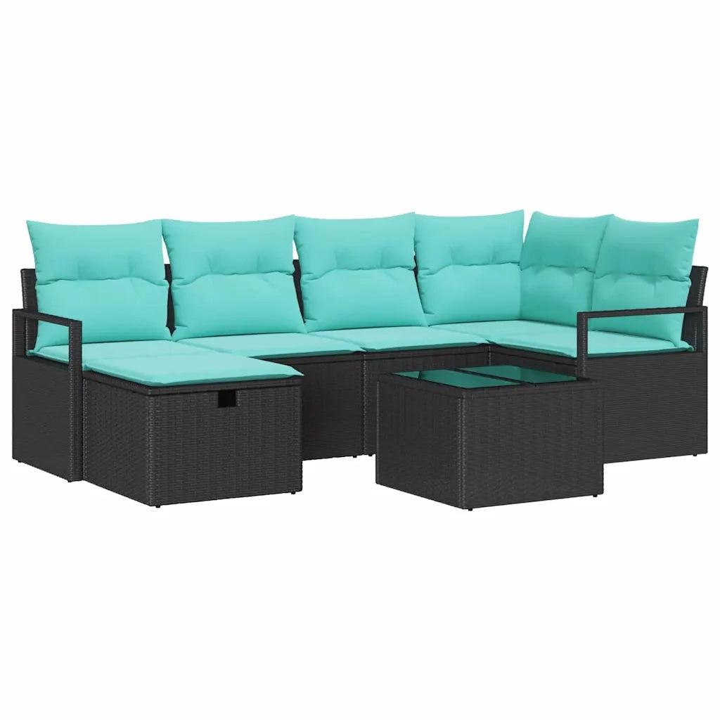 Set di divani con cuscino 7 pcs Nero e Turchese polyrattan