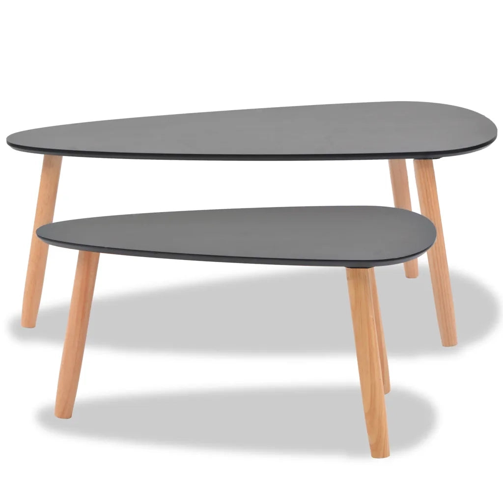 Set Tavolini Salotto 2pz in Legno Massello Massello Pino Nero 244732