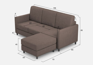 Divano 3 Posti con Pouf 198x155x85 cm Karay in Tessuto Talpa