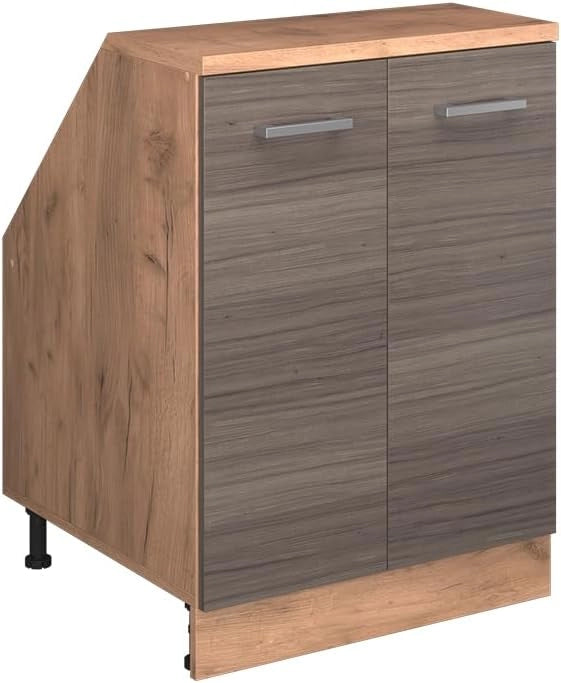 Mobile sottotetto Rion, Grigio nobile, 60 x 81.6 cm con 2 porte, carcassa 60 cm profondità, adatto per il salvaspazio sotto tetti spioventi