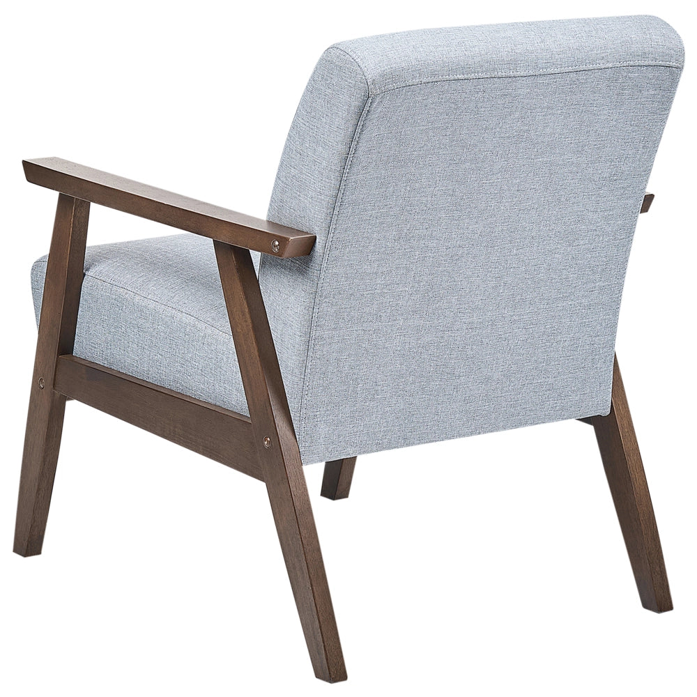 Poltrona grigio  chiaro poliestere tappezzeria design retrò struttura in legno soggiorno