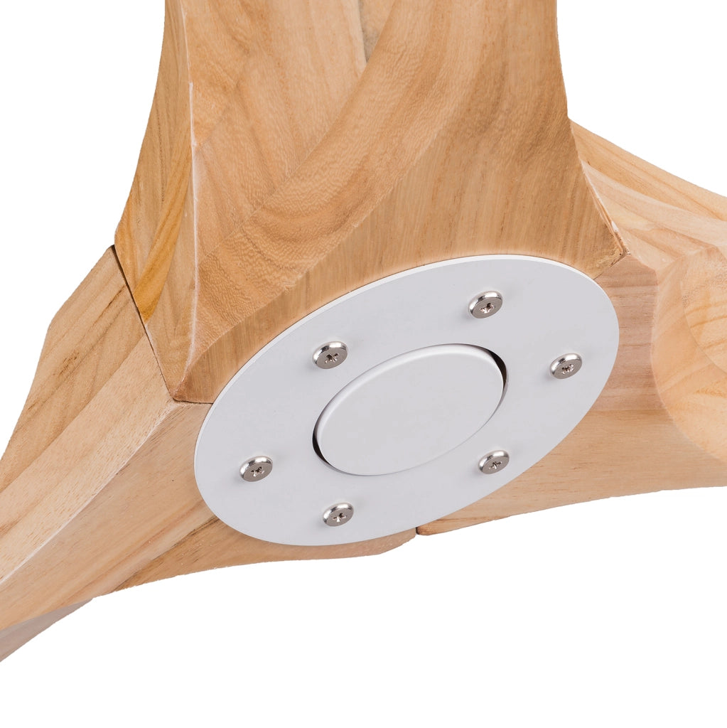 Ventilatore da soffitto 60 pollici senza luce; legno e metallo; bianco e naturale con telecomando