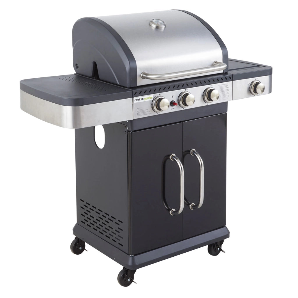 Barbecue a gas FIDGI 3 con termometro - 3 bruciatori + fornello da 11,5kW