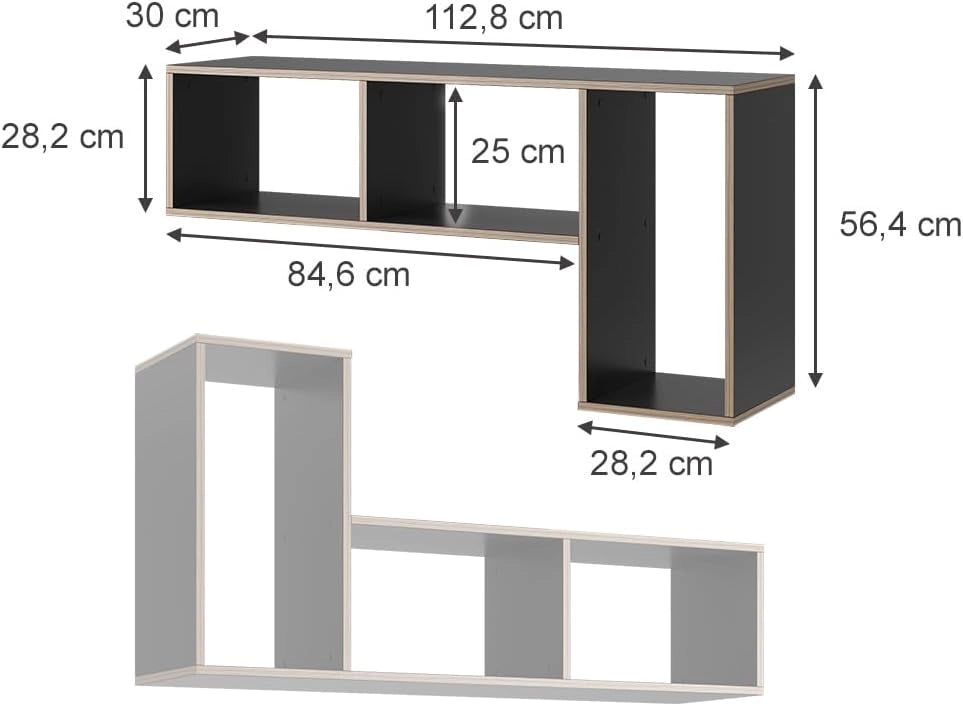 Libreria Tetrix, Antracite, 112.8 x 56.4 cm Set di 2, per la conservazione e l’esposizione di libri e oggetti decorativi