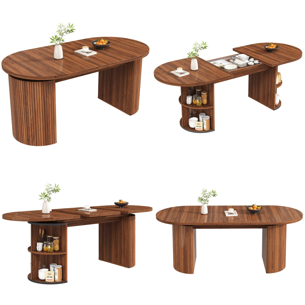 Tavolo da Pranzo Allungabile con Vano Contenitore ¨C MINIMAL ¨C MDF, Marrone Scuro, Salvaspazio