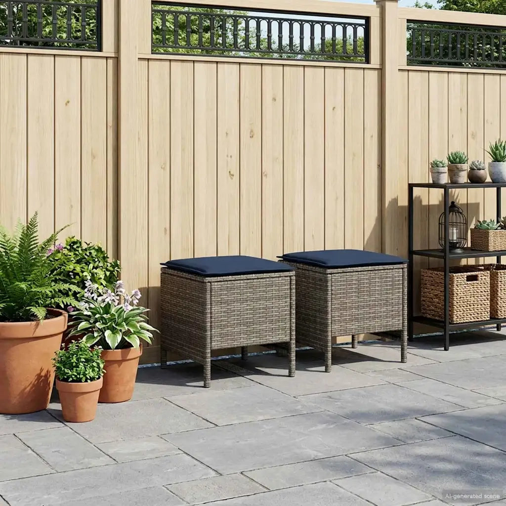 Poggiapiedi da Giardino 2 Pezzo Grigio e Blu Navy Rattan in PE 42025388