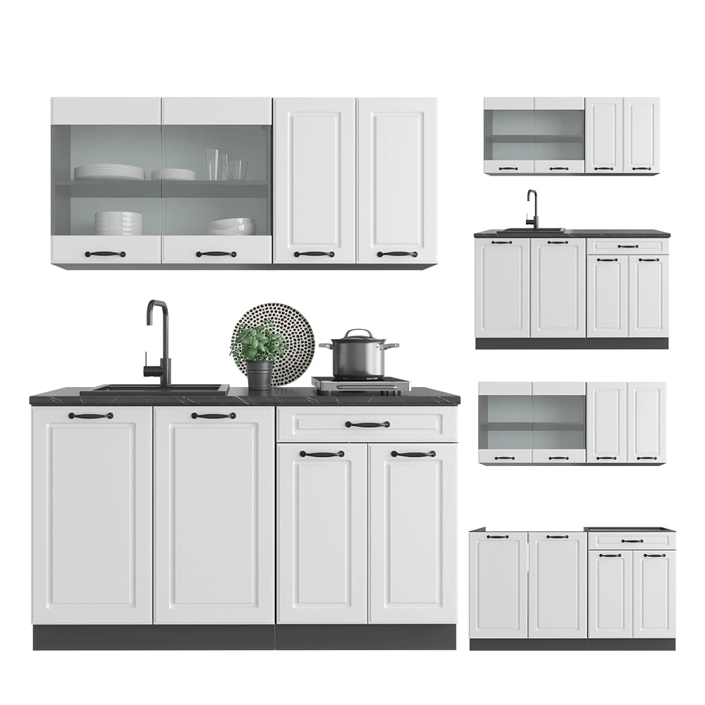 Vicco Cucina monoblocco Bianco casa di campagna/antracite 140 cm , PL Rovere
