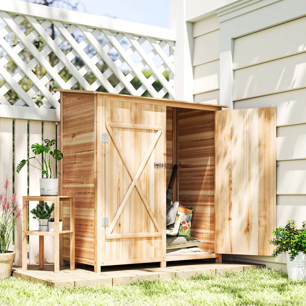 Armadio da giardino in legno con tavolo ¨C zephmum ¨C effetto legno naturale 140x75x157 cm