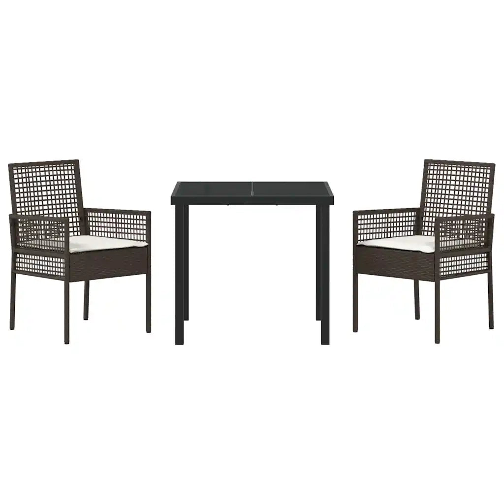 Set da Pranzo per Giardino con cuscino 3 pcs Marrone polyrattan
