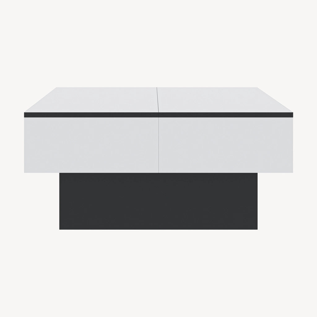 Tavolino Centrale Lens da Salotto con Piano Scorrevole 80 x 60 x 36 cm - Bianco / Nero [en.casa]