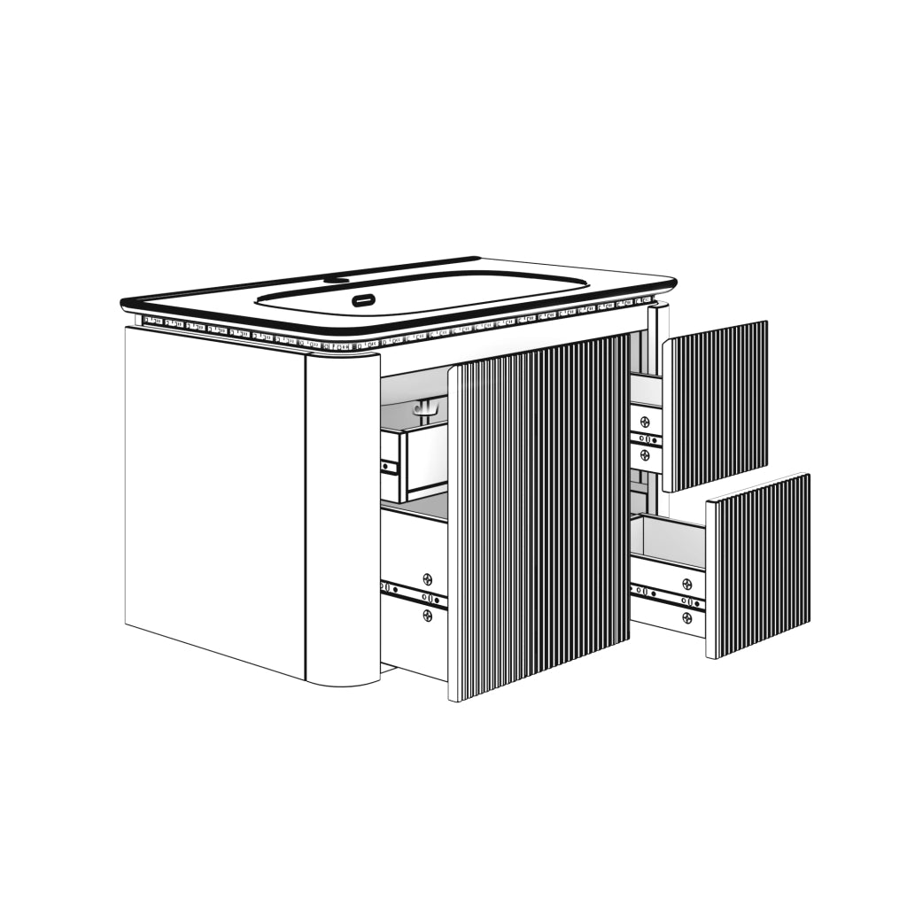 Mobile sottolavabo con LED, lavabo in ceramica e 4 cassetti, per bagno, in MDF e ceramica, verde, 80,5 × 47,5 × 51 cm