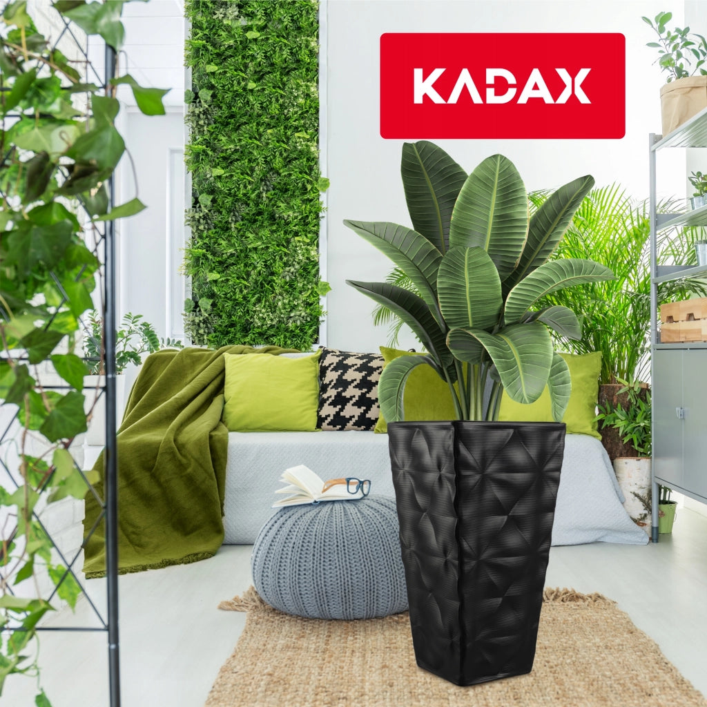 Vaso da giardino KADAX con inserto per fiori, grande, alto, per terrazza, 56 cm, nero