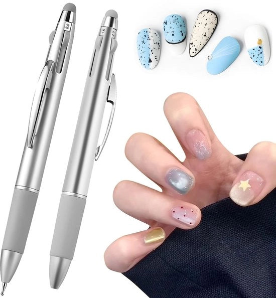 Penna per arte del trucco a punti 2 pezzi - 4-in-1 attrezzo - strumento artistico multifunzionale - acciaio inossidabile - alta estetica artistica
