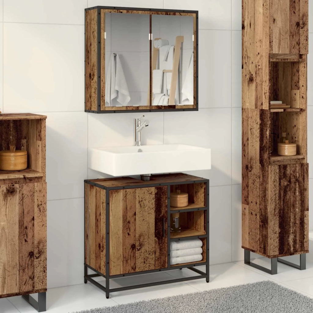 Set di mobili per il bagno con lo scaffale 2 pcs Legno vecchio 3402402
