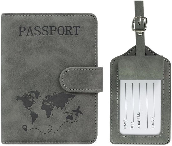 Portafoglio con blocco RFID - Pelle artificiale - Portafoglio per tessere di identità - Etichetta per bagaglio - Molte tasche - Dimensioni 11,5 cm x 15 cm - Portafoglio per documenti di viaggio