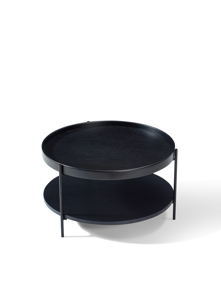 TAVOLINO DA SALOTTO Rotondo 69x69x38 cm Nero in legno massello e MDF