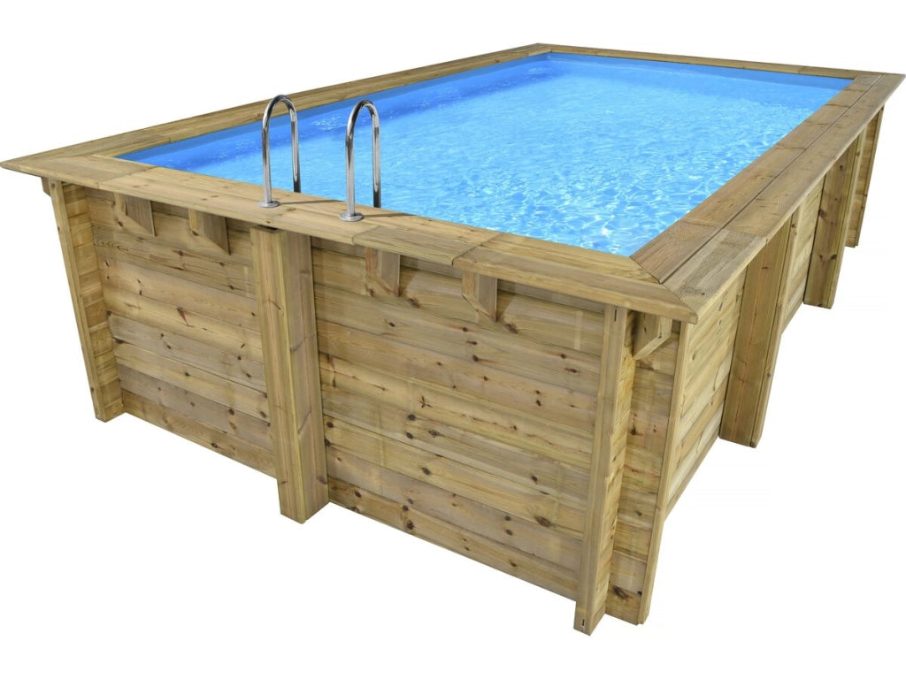 Piscina rettangolare in legno "Aruba 140" - 5,00 x 3,00 x 1,38 m + mini pompa di calore 3,5 kW - Metallo - Grigio
