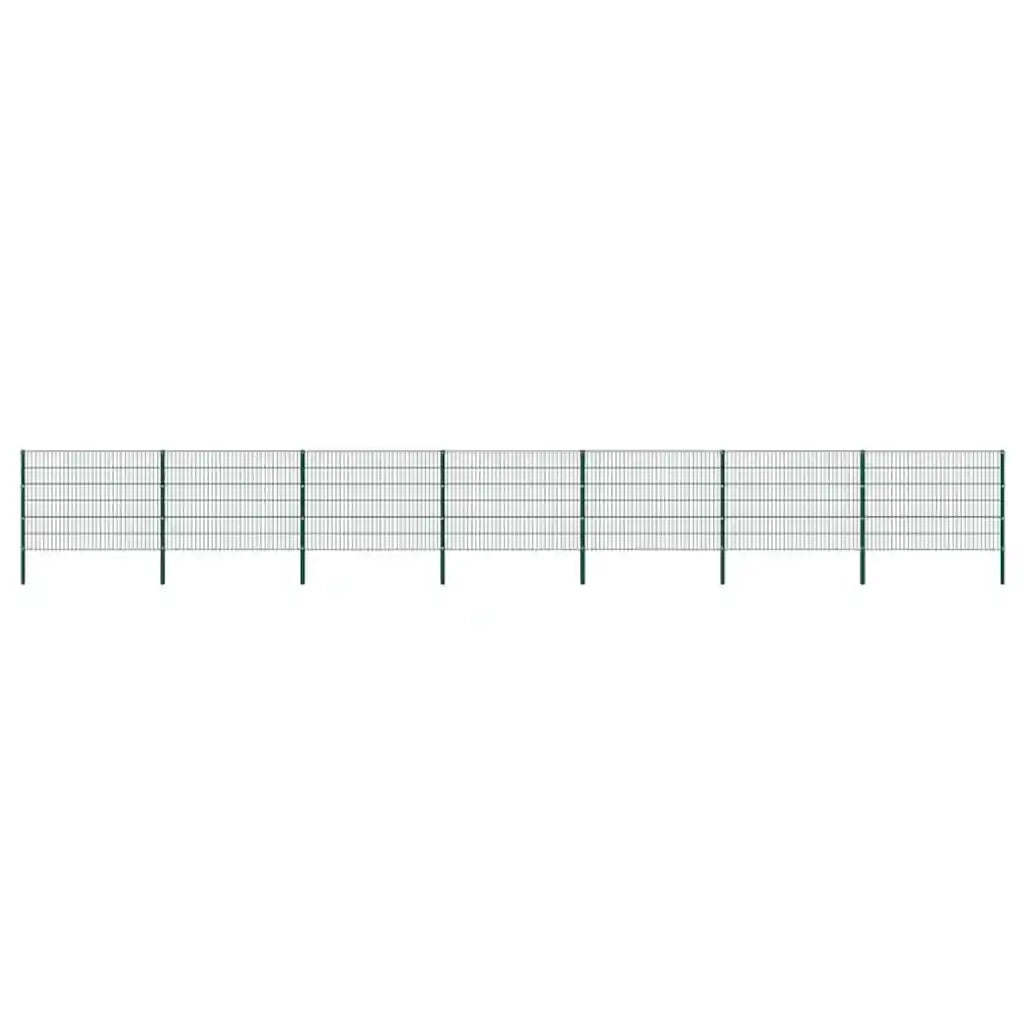 Pannello di Recinzione con Pali in Ferro 11,9x1,2 m Verde