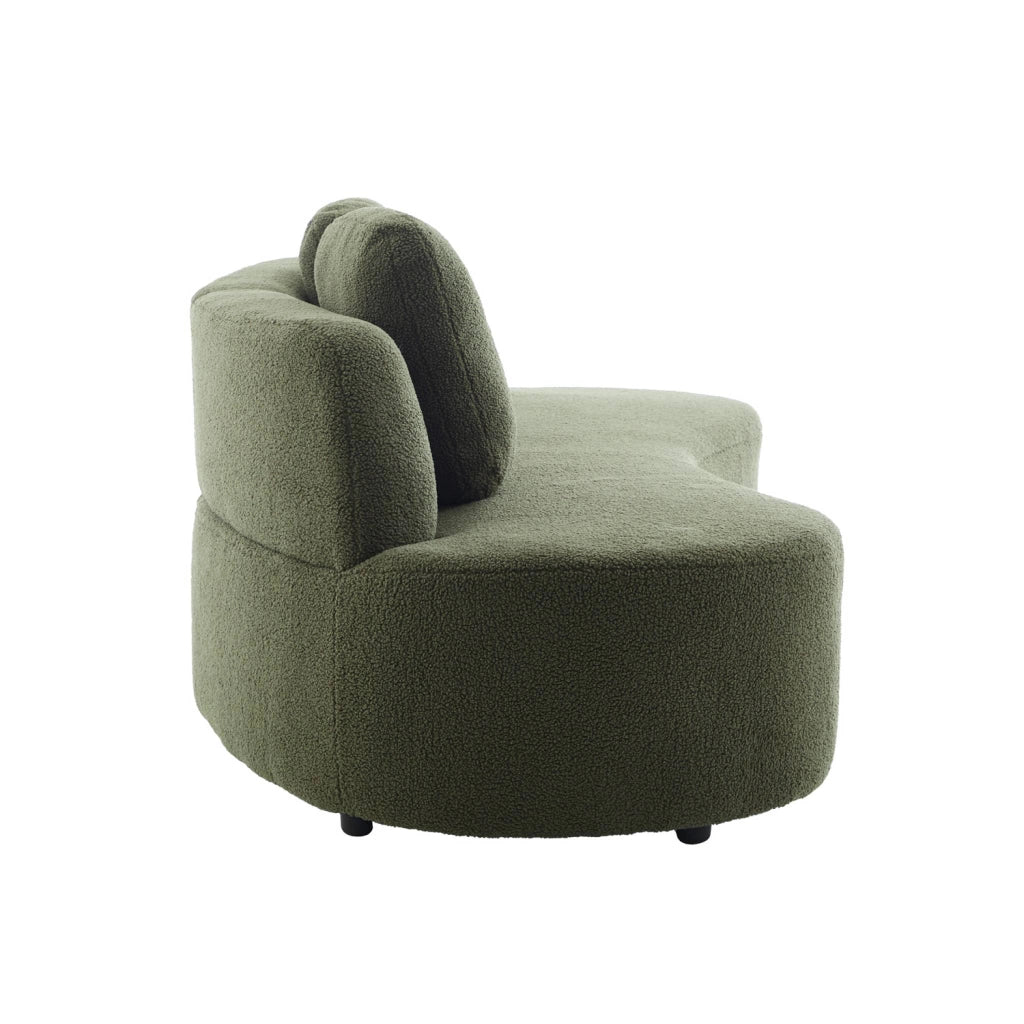 Divano virgola organico in bouclé, 3 posti, verde kaki