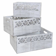 Set di 3 cesti in legno bianco 35x25x15h-30x20x14h-25x15x13