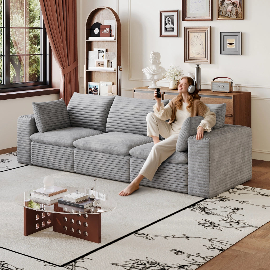 Divano Cloud 260 cm in Velluto a Coste ¨C MINIMAL ¨C Grigio Scuro, Imbottito, Senza Montaggio