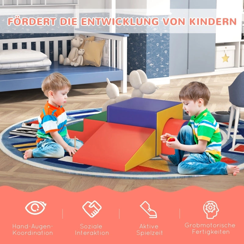 Set di 4 blocchi da costruzione morbidi per arrampicarsi e scivolare, rivestimento in similpelle, per bambini da 1 a 3 anni, multicolore.
