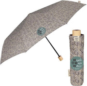 Paraplu Opvougbile Sostenibile per Donne - Vouwparaplu con Maniglia in Legno Naturale a Mano con Apertura Manuale - Paraplu Leggero e Resistente al Vento (Grigio con Fiori Bianchi)