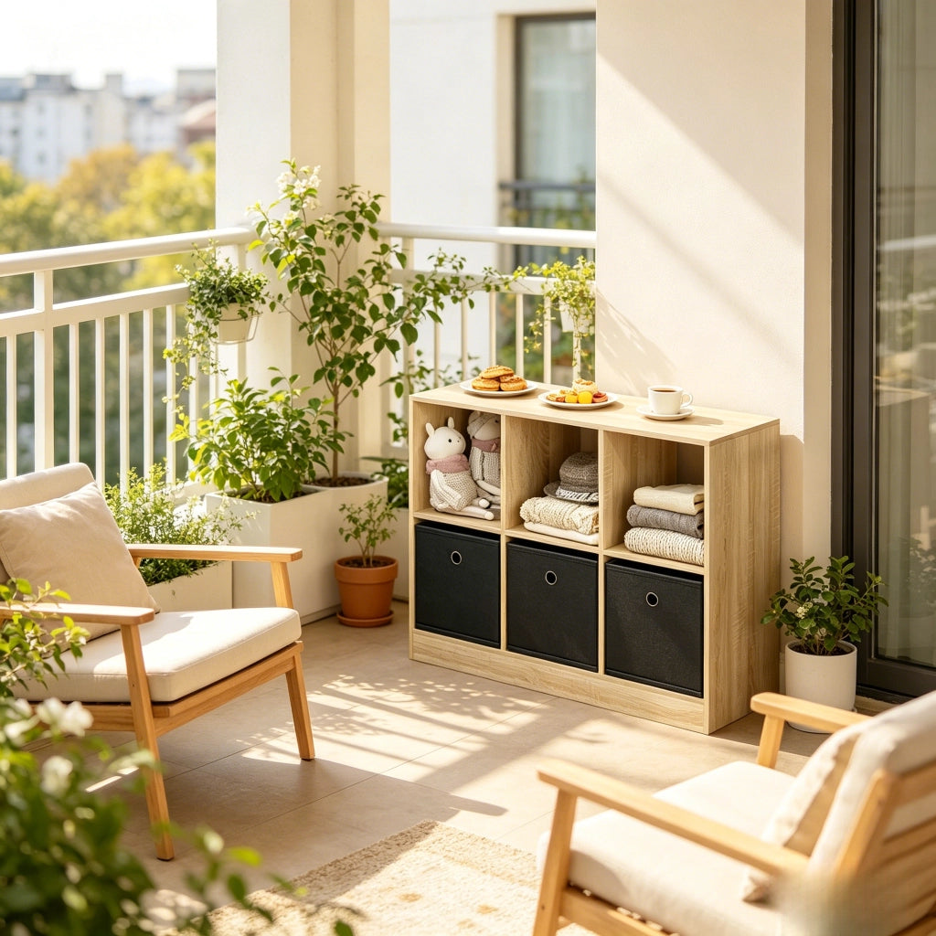 Libreria cubby autoportante con 3 cassetti in tessuto, 30x80x61 cm, nero e rovere chiaro
