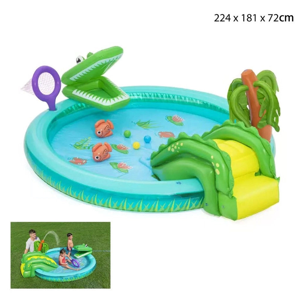 Trade Shop - Play Center Gonfiabile Crocodile Cove Piscinetta Per Bambini 224 X 181 X 72 Cm 53166 -