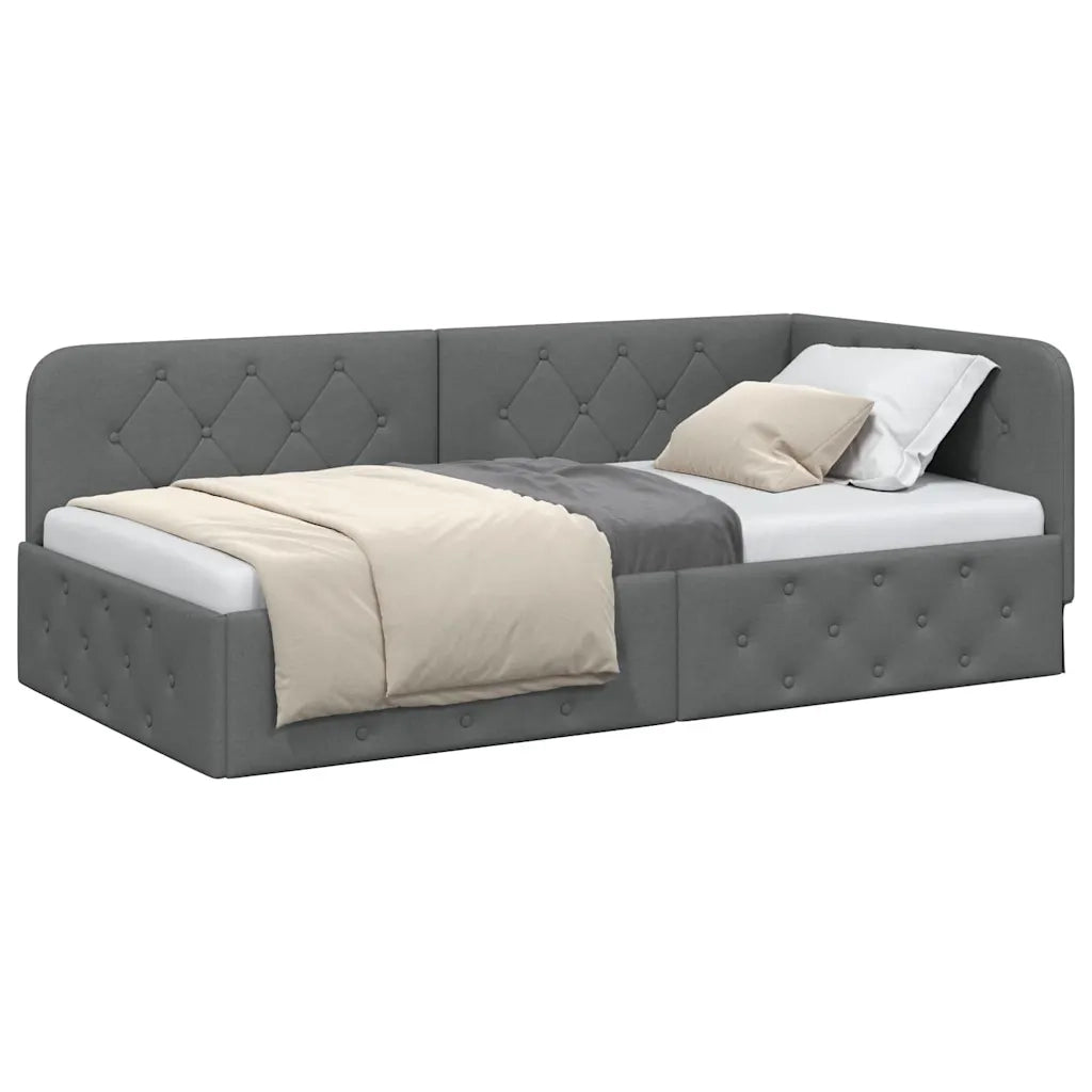 Cornice del letto ad angolo Grigio scuro 90 x 190 cm Tessuto