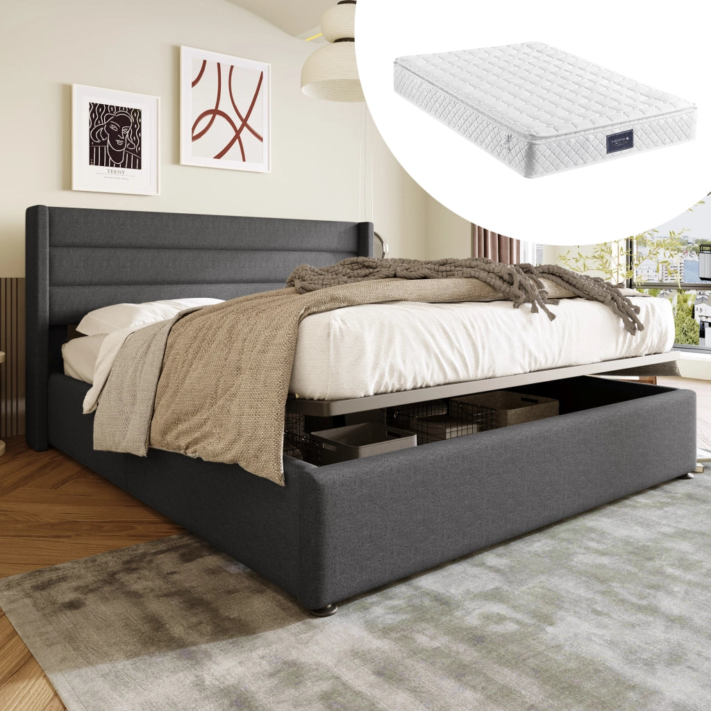 letto imbottito lino grigio 140 x 200 cm