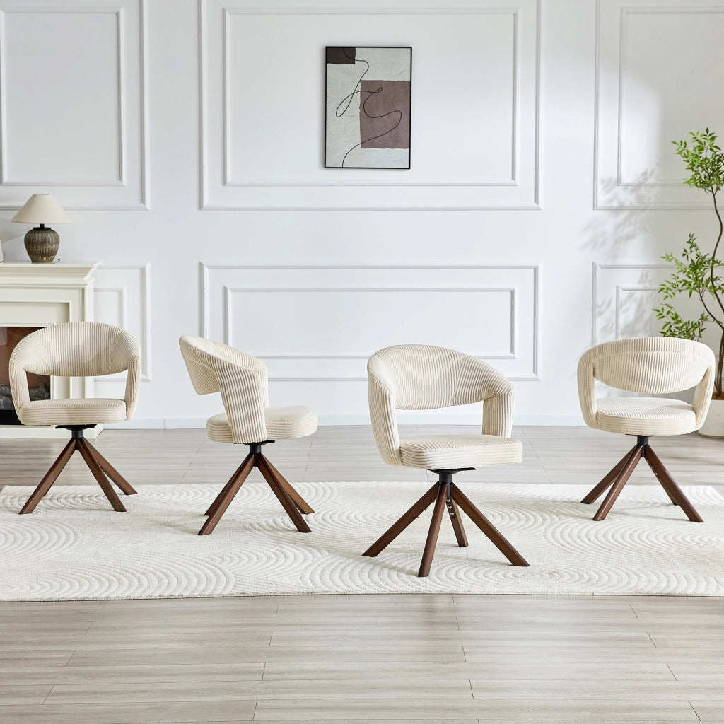 Sedie da Pranzo Girevoli Retro Set 2 ¨C MINIMAL ¨C Crema, Gambe in Legno Massello Noce