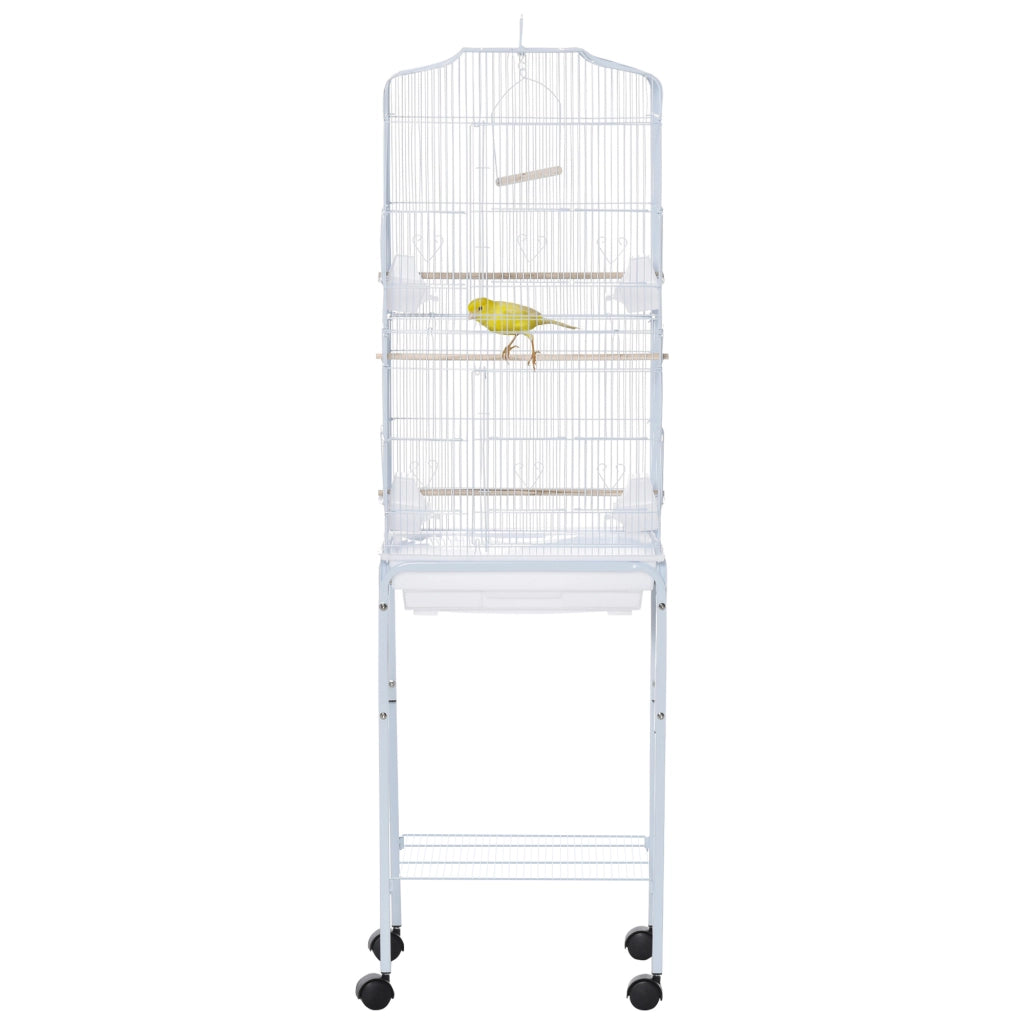 Gabbia per uccelli con ruote e ripiano ¨C zephmum ¨C bianco 46.5x36x157 cm