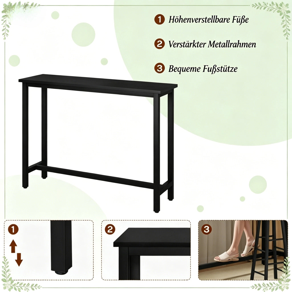 Tavolo da pranzo in MDF e metallo con struttura stabile per cucina bar e caffè nero 140 × 100 × 40 cm