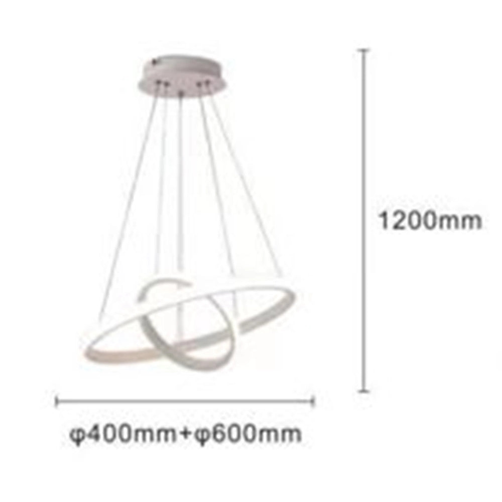 Trade Shop - Lampadario Sospeso Led 60w 2 Cerchi Pendente Rotondo Anelli Bianco Luce 6500k 50286 -