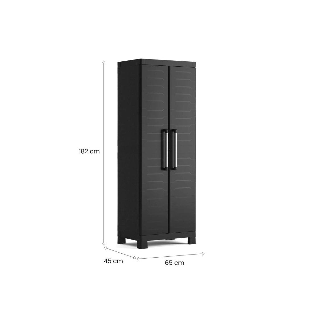 Armadio da esterno Terrebonne, Mobile outdoor, Mobiletto giardino multiuso, Contenitore per balcone o garage, Made in Italy, 65x45 h182 cm, Nero