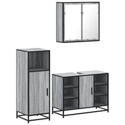 Set Mobili da Bagno | Armadio da bagno 3 pz Grigio Sonoma in Legno Multistrato